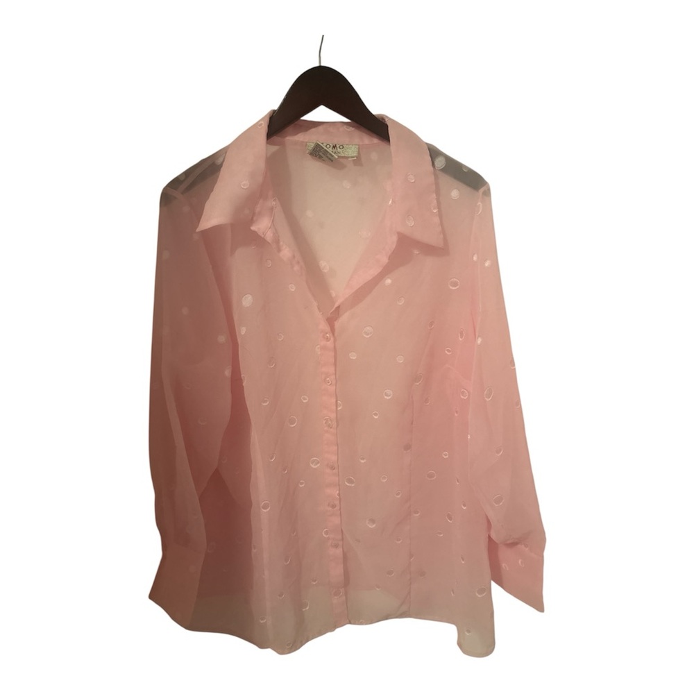 Pink Sheer Polka Dot Women’s Button Down Blouse by Como Woman Size 1X